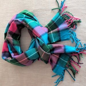 Plaid Cashmere Scarf in Pink, Blue, and Green